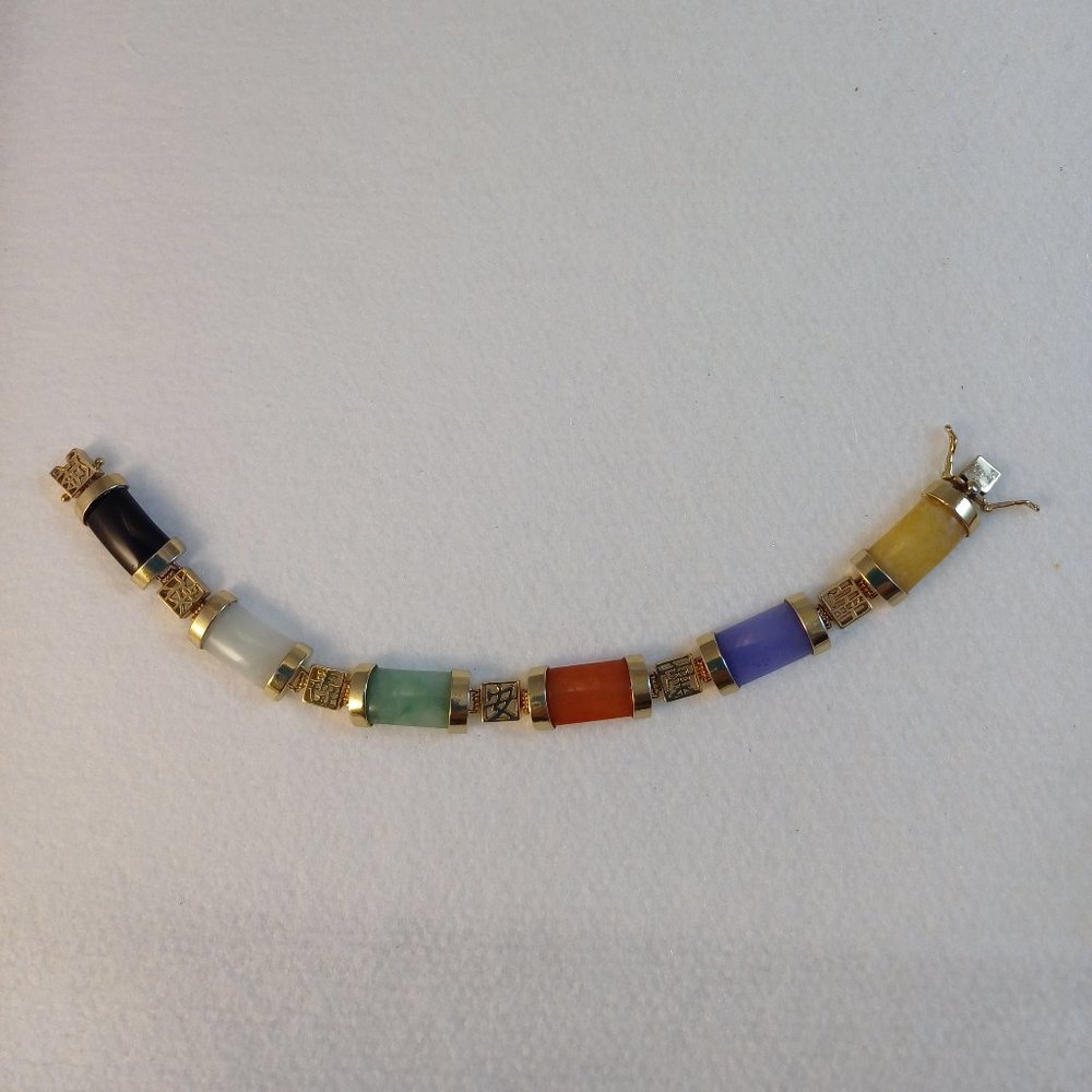 Beautiful Goldtone Jadite Bracelet Red White Blue Yellow Black Green Multicolor7